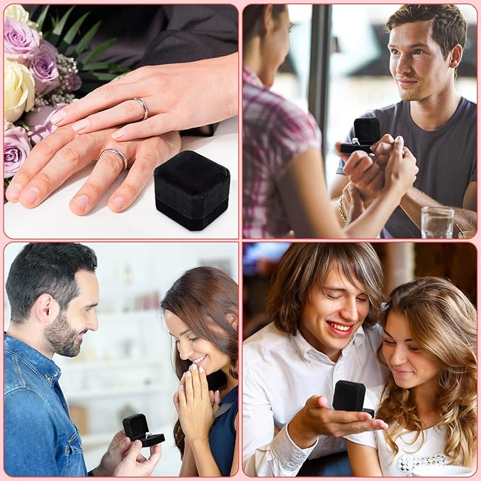 Thinkday 48 Pcs 2.13 x 2.01 x 1.54 in Velvet Ring Box Display Jewelry Storage Case for Christmas Wedding Engagement Gifts(Black)