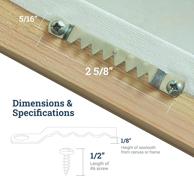 PHS Large Sawtooth Picture Hangers for Frames - 100 Pack Frame Hanging Hardware with Screws - Supports up to 10 lbs - Canvas Hangers for Walls - Picture Frame Hanger for Hanging Artwork