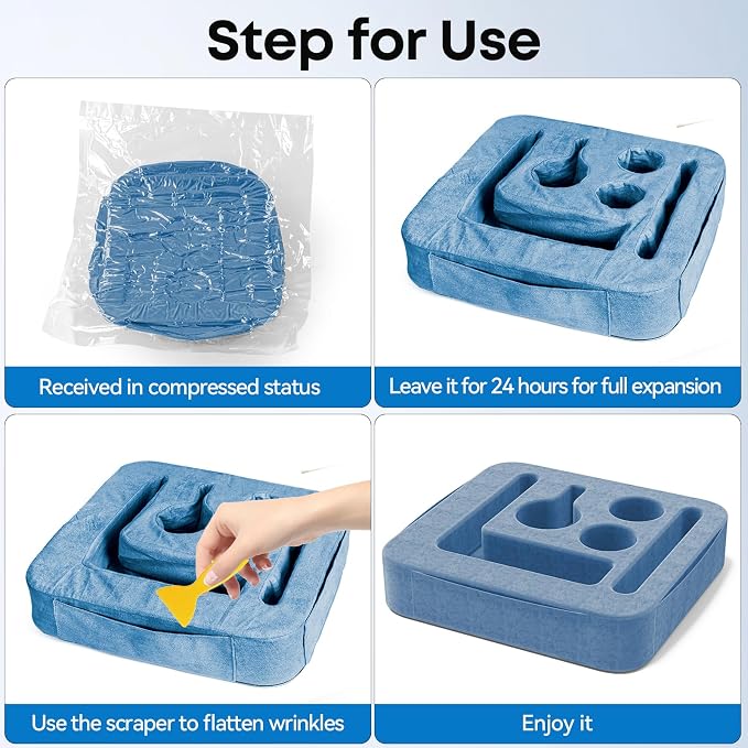 Couch Cup Holder Tray, Couch Caddy for Drink, Snack, Phone, Remote, Ipad, Game Controller, Large-size Sofa Cup Holder for Bed, Sofa, Car, Desk, Blue