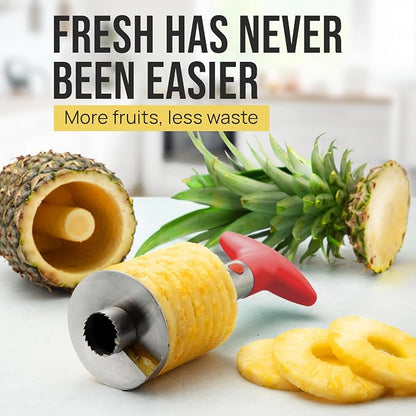 Zulay Kitchen Pineapple Corer and Slicer Tool – Stainless Steel Pineapple Cutter with Eye Remover Tool – Ergonomic Handle & Easy Core Remover – Reinforced Heavy-Duty Blade – Red
