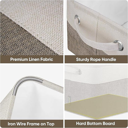 BALEINE 3 Pack Fabric Storage Bins for Shelves, Linen Storage Baskets for Organizing, Decorative Closet Bins for Clothes, Home (Brown, 15"x11"x9.5") ﻿