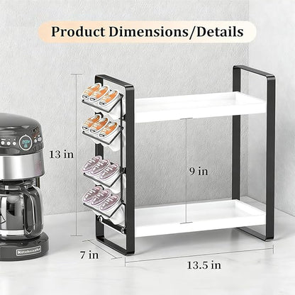 LEMIKKLE Coffee Station Organizer for Counter, Coffee Pods Holder Storage, Wooden Kitchen Counter Shelf, (WHITE)