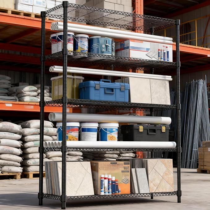 M MZG 1750LBS 47.2" W 5 Tiers Shelf Steel Storage Shelves Shelving Unit Steel Organizer Wire Rack for Home,Kitchen,Office,Garage Black 17.7" D x 47.2" W x 72.4" H