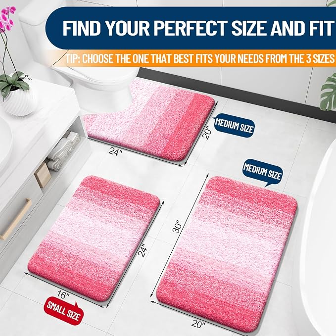 OLANLY Bathroom Rugs Mat 34x21, Extra Soft Absorbent Microfiber Bath Rugs, Rubber Backing, Quick Dry, Machine Washable Bath Mats for Bathroom Floor, Tub and Shower, Home Decor Accessories, Pink