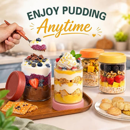 16 oz Mason Jars, 6 Pack Air Tight Overnight Oats Jars, Chia Pudding Glass Jars with Lids, Parfait Cups with Lids, Sugar Bowls, Glass Storage Jar for Yogurt, Snack, Food, Prep Meal, Breakfast