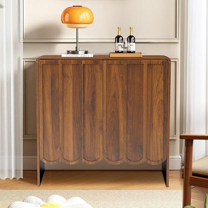 ORRD Sideboard Buffet Cabinet Set of 2, Accent Storage Cabinets with 2 Doors, Farmhouse Wood Cabinet with Adjustable Shelves and Wave Panel for Living Room, Dining Room, Entry - Walnut | 2 Doors, Adjustable Shelves, Wave Panel