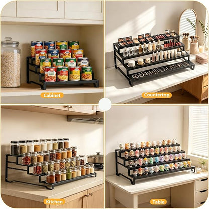 Attelite 4 Tier Expandable Can Rack Organizer for Pantry, Adjustable 13"-21" Metal Soda Can Organizer, Pantry Organization Canned Food Storage Holder for Kitchen Cabinet Countertop, Black 2Pack