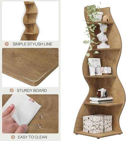 Tribesigns Corner Shelf, Modern 5-Tier Wall Corner Bookshelf, Stylish Corner Small Bookcase Storage Rack Plant Stand with Unique Shape for Living Room, Home Office (Light Brown, 2PCS)