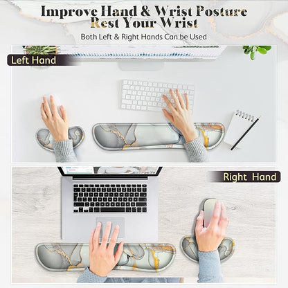 Gimars Upgrade Enlarge Gel Memory Foam Set Keyboard Wrist Rest Pad, Mouse Wrist Cushion Support for Office,Could Golden Computer, Laptop, Mac,Cloud Golden