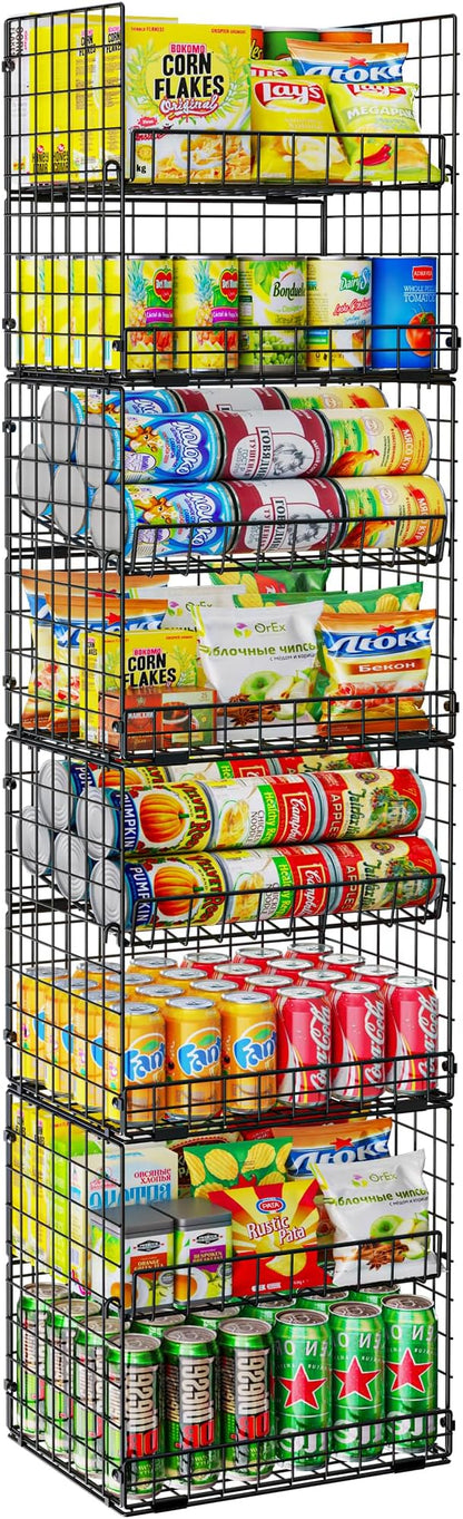 JKsmart 8-Tier Stackable Wire Basket, Can Organizer for Pantry Kitchen, XXL Metal Storage Shelves with Dividers & Handles, Easy Assembly Space Saving Storage Bins for Snacks Fruits Veggies