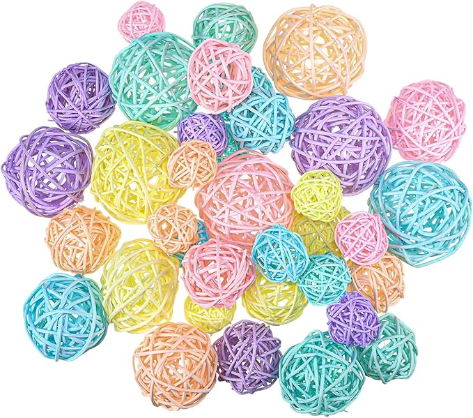 Patelai 36 Pcs Wicker Rattan Balls Decorative Balls for Vase Centerpiece Bowls Orbs Filler for Home Decor,4 Sizes