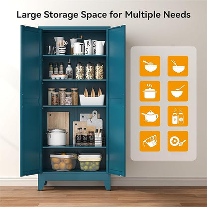 COFaR 71" Pantry Cabinet in Peacock Blue, 5-Tier Storage with Adjustable Shelves, Modern Statement Cupboard for Kitchen, Bathroom & Living Room