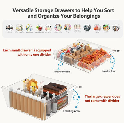 WOPITUES Mobile Storage Cabinet with 15 Clear Drawers, Craft Cabinet with 5 Large Drawers, Cart with Wooden Tabletop, Printer Stand Home Office, Dresser Chest, Modern Black