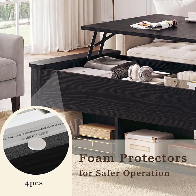 HUAHUU 41.3" Lift Top Coffee Table, Modern Coffee Table with Storage, Fluted Coffee Tables with Lift Tabletop, Hidden Storage Compartment & Lower Shelf for Living Room, Home Office, Black