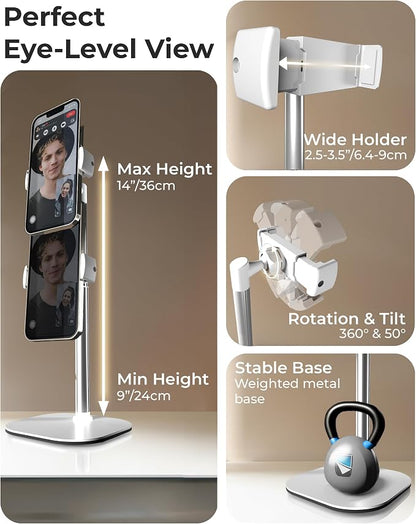 COOPER ChatStand, [Gift Family Pack], Adjustable Cell Phone Stand for Desk, Phone Stand for Recording, iPhone Holder, Small Tripod for iPhone, Fits Samsung, Android Smartphones, (Frost White, 2-Pack)