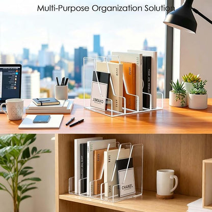 SANRUI 4 Pack Clear Acrylic Vertical File Organizer, Desk Magazine File Holder Storage Bins for Office Home Homeschool Organization