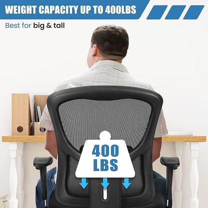 Bigroof Home Office Chair Ergonomic Mesh Desk Chair 400lbs with Adjustable Lumbar Support Arms High Back Wide Seat Task Executive Rolling Swivel Chair for Women Men, Heavy People