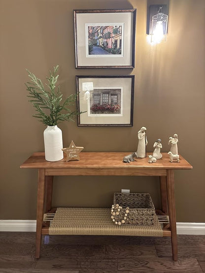 46 Inch Console Table, Farmhouse Wood Entryway Rustic Table with Wood Frame, Sofa Table Behind Couch for Entryway, Hallway or Living Room, Walnut Wood Color