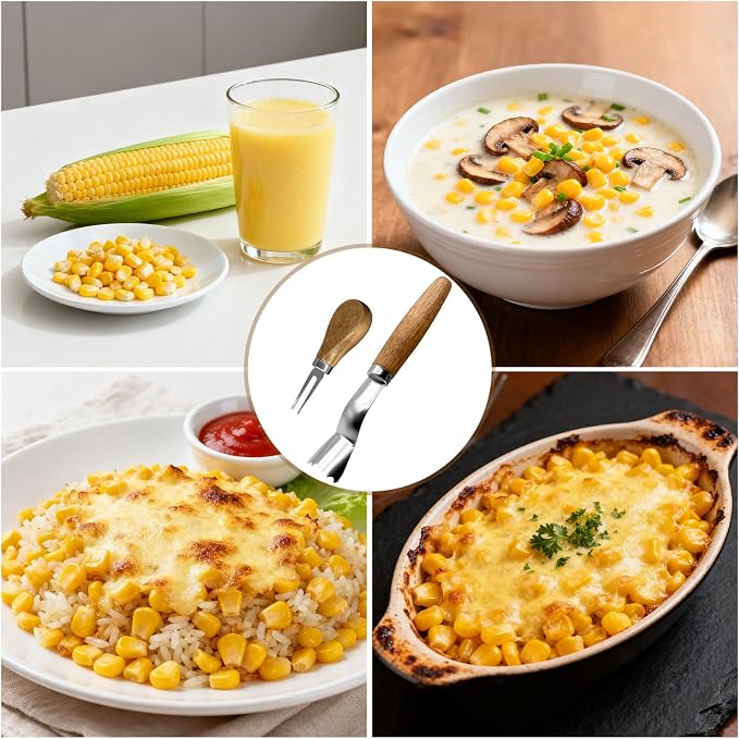 Corn Peeler + Corn Cob Holders, Corn on The Cob Stripper Tool, Corn Cob Stripper tool, Corn Cob Peeler, Sweet Corn Planer Cutter Kernel remover tool, Wooden Handle for Hand Grip, Corn Pick Set