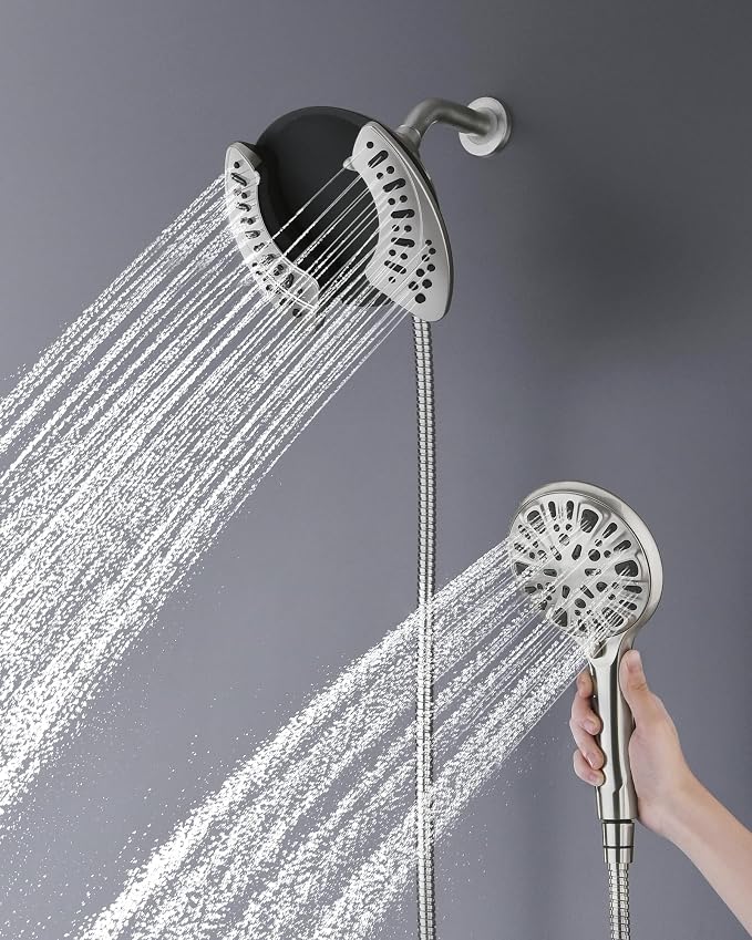 INAVAMZ Shower Head with Handheld High Pressure: Hand Held Shower Head & Rain Shower Head 2-IN-1 Shower Head with 59" Rotatable Stainless Steel Hose, Shower Trim Systems, Nickel 2.5 GPM 23233