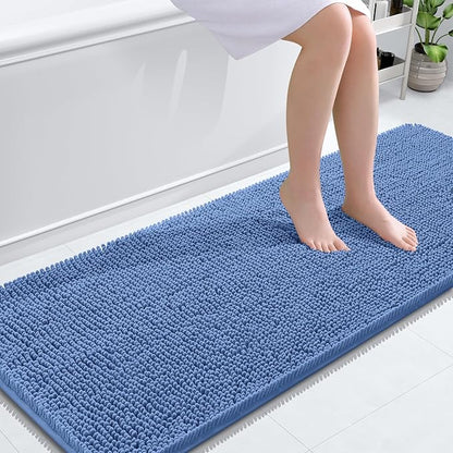 OLANLY Bathroom Runner Rugs 59x24, Soft Absorbent Chenille Bath Rugs, Rubber Backing Quick Dry, Machine Washable Long Bath Mats for Bathroom, Tub and Shower, Home Decor Accessories, Cornflower Blue