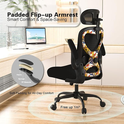 Office Chair for Back & Neck Pain Relief, Virgin Foam Seat, 2D Adjustable Lumbar & 3D Headrest, Flip-Up Armrests, Tilt & Rock for Relaxation (English, Black/UF)