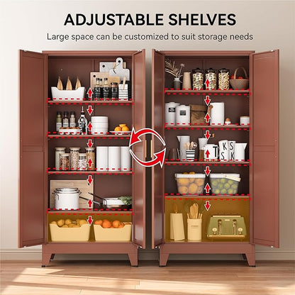 COFaR 71" Classic Pantry Cabinet in Brown, 5-Tier Storage with Adjustable Shelves, Wood-Tone Cupboard for Kitchen, Office & Living Room Organization