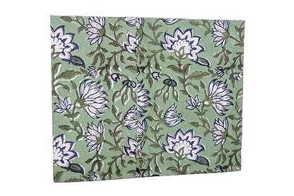 3.3 Gallon Cotton Hand Block Printed Paper Waste Basket |Small Decorative Trash Can for Housewarming Gifts in Living Room, Bedroom, Bathroom | Eco-Friendly, Plastic-Free (1, L Green Blue FLOWAR)