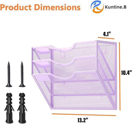Kuntine.B Wall File Organizer Office Hanging Magazine Holder Wall File Organizer for Office Home (Purple, 3 Tier)