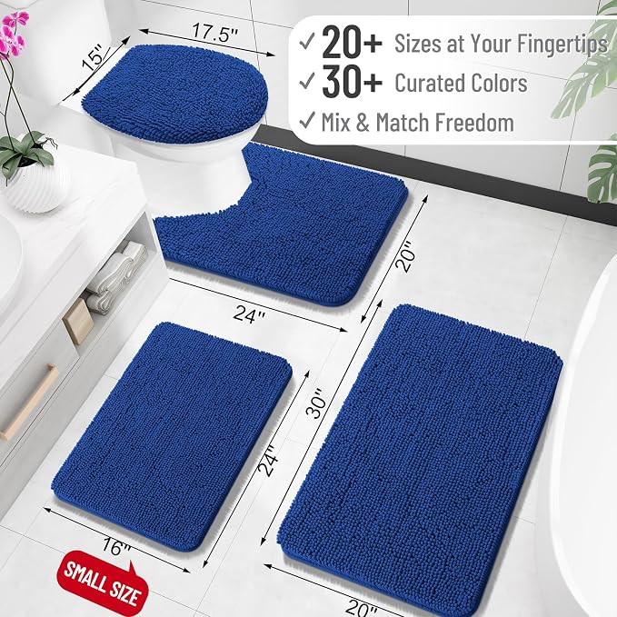 OLANLY Large Bathroom Rugs 44x32, Extra Soft Absorbent Chenille Bath Rugs, Rubber Backing Quick Dry, Machine Washable Bath Mats for Bathroom Floor, Tub and Shower, Home Decor Accessories, Royal Blue