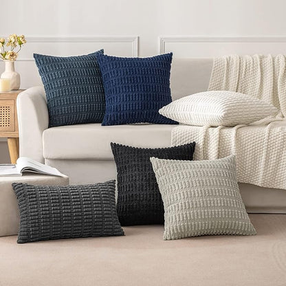 MIULEE Pack of 2 Corduroy Decorative Throw Pillow Covers 16x16 Inch Soft Boho Striped Pillow Covers Modern Farmhouse Home Decor for Halloween Sofa Living Room Couch Bed Black