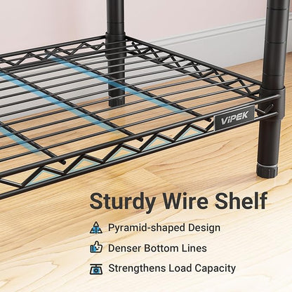 VIPEK R2C Plus Heavy Duty Rolling Garment Racks with Cover Clothing Rack for Hanging Clothes Portable Closet with Adjustable Wire Shelving & Double Rods, Black Rack with Black Upgraded Polyester Cover