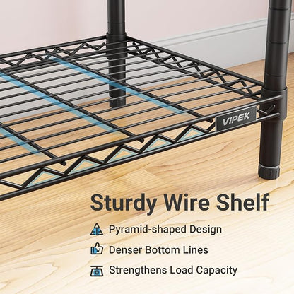 VIPEK V5 Plus Large Portable Closet Rack Freestanding Wardrobe Closet, Multi-Functional Clothes Rack Heavy Duty Metal Clothing Rack for Hanging Clothes, 85.4" L x 15.7" W x 76.4" H, Black