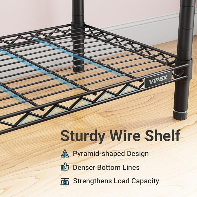 VIPEK S3 Heavy Duty Garment Rack Freestanding Clothes Rack Closet Storage Organizer Large Wardrobe with 6-Tier Shoe Rack, Hanging Rod, Adjustable Shelf, 68.9" L x 15.7" W x 76.4" H, Black
