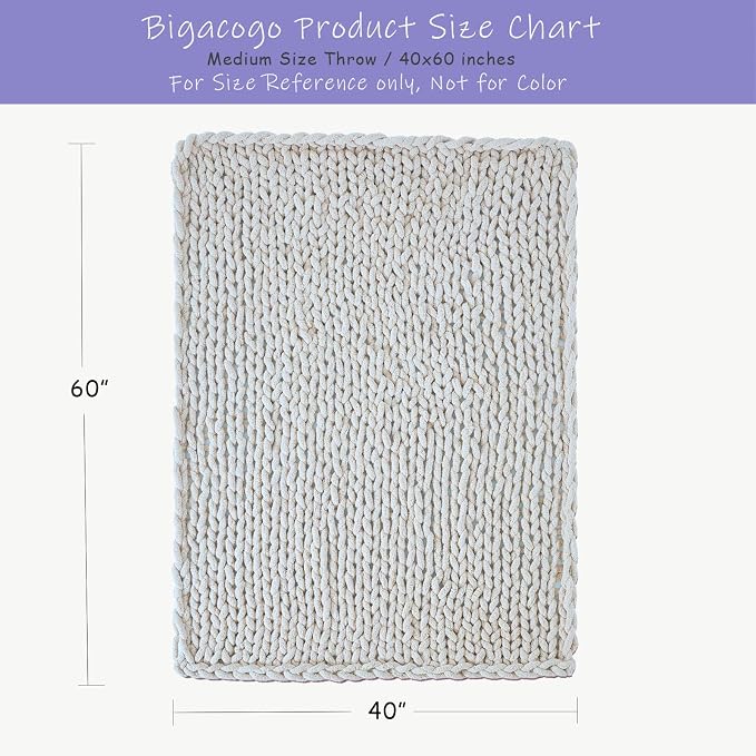 Bigacogo Chunky Knit Throw Blanket for Couch, 40x60 inches, 100% Hand Knitted with Thick Jumbo Chenille Yarn, Cozy Soft Large Rope Knot Cable Crochet Blankets for Sofa Bed Living Room, Peach Fuzz