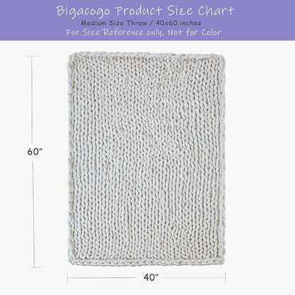 Bigacogo Chunky Knit Throw Blanket for Couch, 40x60 inches, 100% Hand Knitted with Thick Jumbo Chenille Yarn, Cozy Soft Large Rope Knot Cable Crochet Blankets for Sofa Bed Living Room, Rose Tan