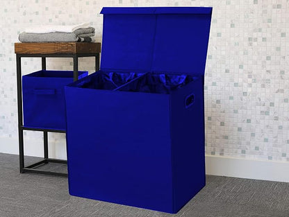 Simple Houseware Double Laundry Hamper with Lid and Removable Bags, Dark Blue