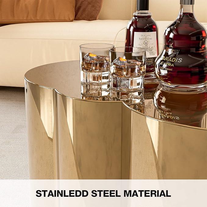 IKIFLY Modern Gold Stainless Coffee Table, Small Cloud Fashion Design Accent Table for Living Room Bedroom