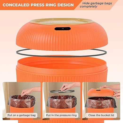 Pukomc Smart Sensor Wastebasket, Convenient and Hygienic Easy to Use, Technology Sensor Waterproof Wastebasket Plastic Trash can for Kitchen, Bathroom, Bedroom, Living Room, Office and Outdoor Orange