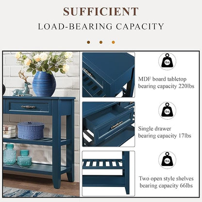 LKTART Solid Wood Console Table Entryway Table with Storage Drawers and Shelves Sofa Table for Entry Hallway Foyer(42" Navy Blue)