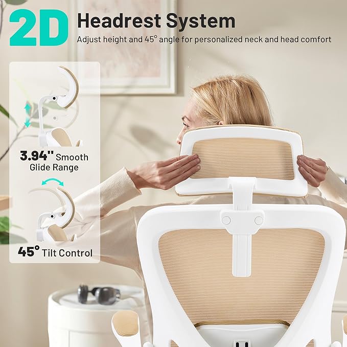 Office Chair - Ergonomic Desk Chair Breathable Mesh Chair with 2D Headrest & Adjustable Lumbar Support - Executive High Back Rolling Swivel Computer Gaming Chair with Wheels Flip-up Armrests