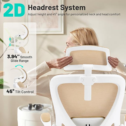 Office Chair - Ergonomic Desk Chair Breathable Mesh Chair with 2D Headrest & Adjustable Lumbar Support - Executive High Back Rolling Swivel Computer Gaming Chair with Wheels Flip-up Armrests