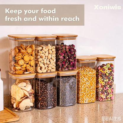 3-Pack 1.6Qt Square Glass Storage Jars with Bamboo Lids | Minimalist Kitchen Organizer,Pantry Storage Container,Food Storage Container,Scandinavian Style Storage,Nordic Style Storage