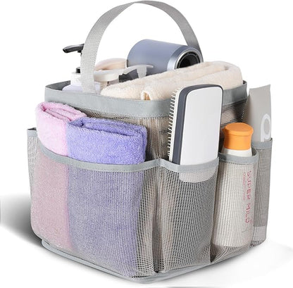 EUDELE Mesh Shower Caddy Portable for College Dorm Room Essentials, 8-Pocket Large Capacity Shower Bag for Beach, Swimming, Gym Pack