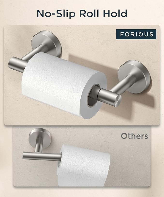 FORIOUS Toilet Paper Holder Wall Mount, Stainless Steel Rustproof Double Post Pivoting Tissue Roll Holder for Bathroom, Commercial Toilet Paper Dispenser (2 Pack, Stainless Steel)