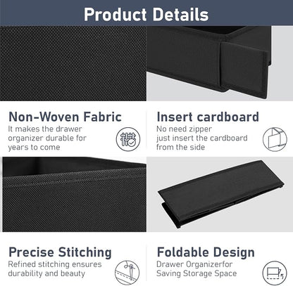 DIMJ Drawer Organizer Clothes - Underwear Organizer Small Closet and Storage Box Dresser Organizer,Drawer Dividers for Baby Clothes,Bra,Socks, Belt, Tie, Set of 6,Black