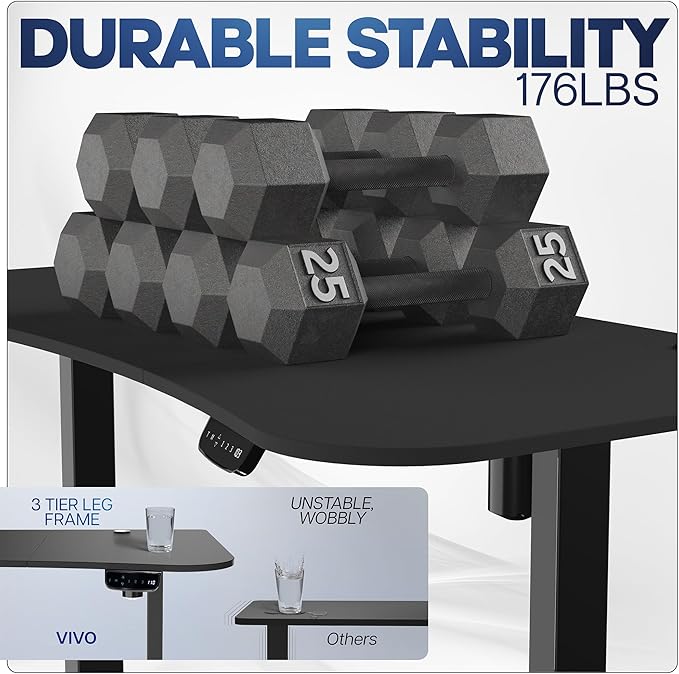 VIVO Electric 63 x 32 in Standing Desk, Touch Screen Adjustment, 220 lb Frame Support, 2E Series, Black Top Black Frame, DESK-KIT-2E1B