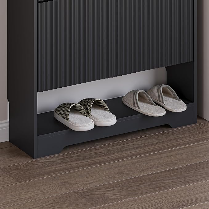 Shoe Cabinet with 2 Flip Drawers, Fluted Shoe Storage Cabinet with Adjustable Shelves, Freestanding Rack and Organizer for Entryway, Closet, Hallway