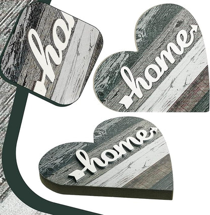 Jetec 2 Pcs Rustic Table Decorations for Living Room Home Decor Farmhouse Valentines Day Centerpiece Small Love Wooden Heart Decor for Dining Room Shelf Valentines Gift Decoration(Vintage Style)