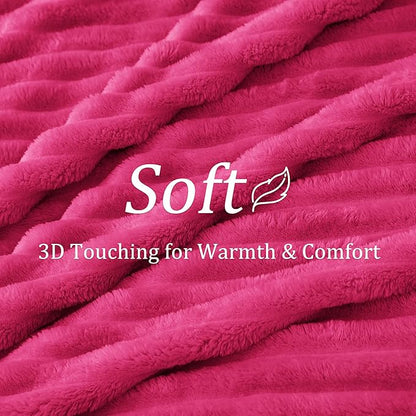 BEDELITE Twin Blanket for Couch & Bed, 300GSM Soft & Warm Fleece Blanket, Decorative and Giftable Striped Hot Pink Blankets for Women, Men, 60"x80"